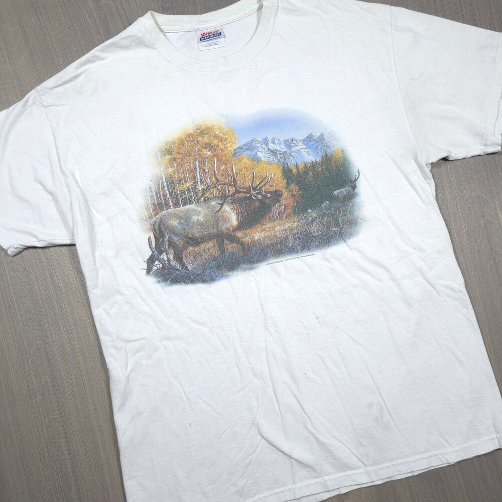 Vintage Hanes Elk Wildlife Graphic Tee Shirt Size L